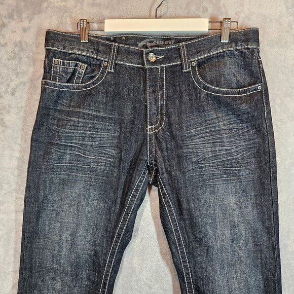 Request Jeans Mens 38 Straight Leg Denim Pants Dark Embellished Top Stitching - Picture 5 of 16